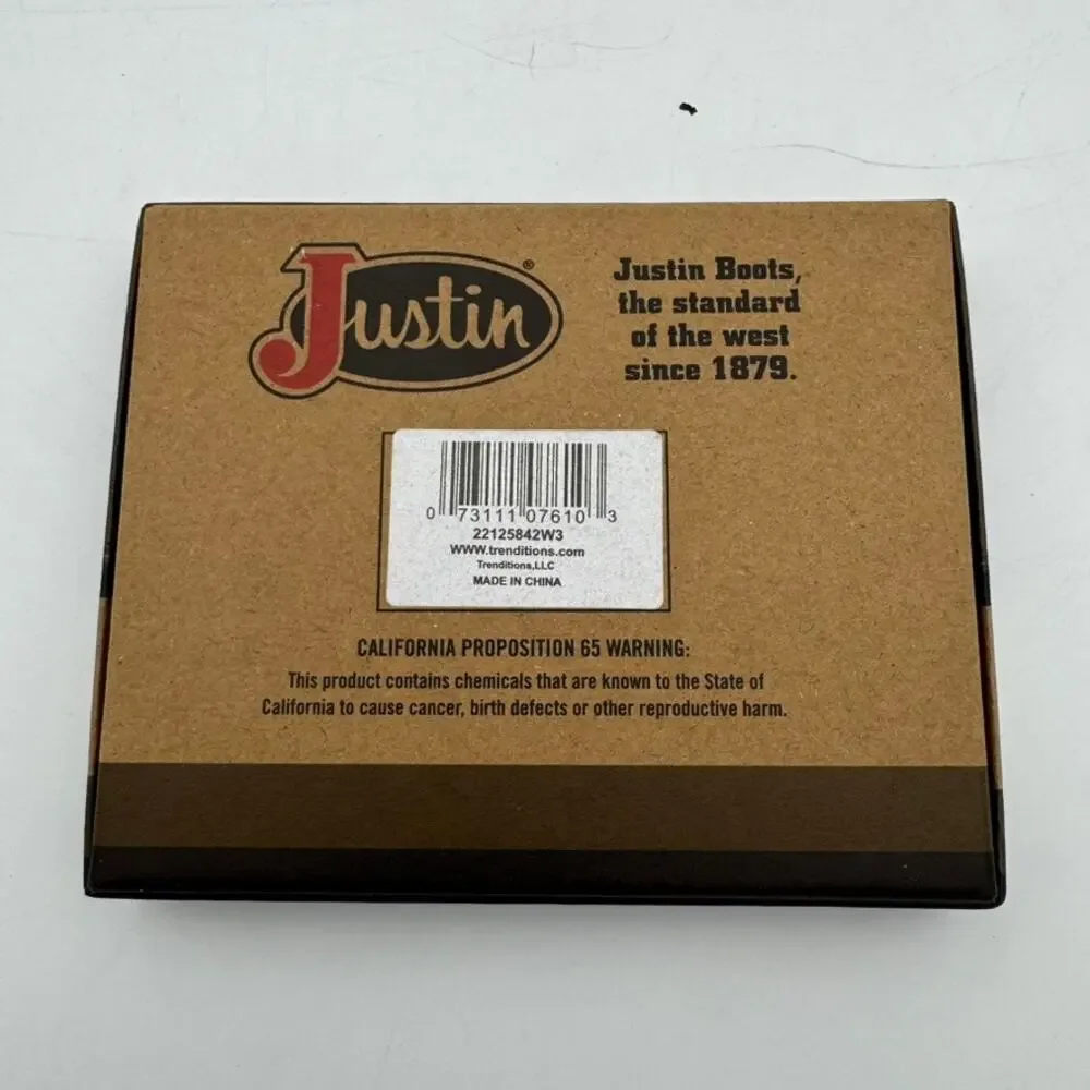 Justin Slim Bifold RFID Wallet Genuine Leather Western Stitch Brown Gift Box NIB